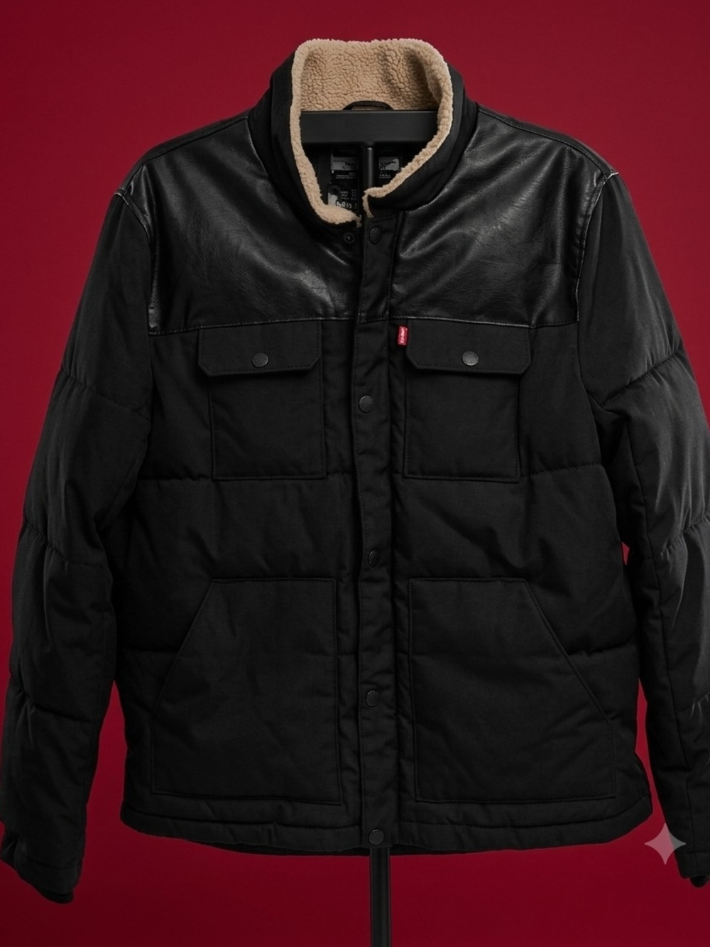 Levi's Black Quilted Puffer Jacket with Sherpa Collar